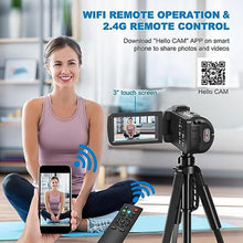 Load image into Gallery viewer, 8K 64MP Video Camera 18X Digital Camcorder Video Camera for YouTube 3.0 inch Flip Screen Camcorder Vlogging Camera with 32GB SD Card, 2.4G Remote Control, Two Batteries, jetblack_133
