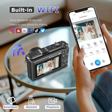 Load image into Gallery viewer, 8K Digital Camera for Photography, 88MP WiFi Vlogging Camera for YouTube, 3" 180Flip Screen &amp; 18X Digital Zoom Autofocus Vlog Cameras with Lens Cap, 32GB Card, 2 Batteries, Gunmetal_2114

