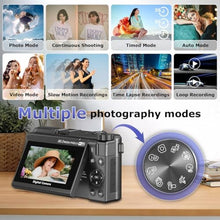 Load image into Gallery viewer, 8K Digital Camera for Photography, 88MP WiFi Vlogging Camera for YouTube, 3" 180Flip Screen &amp; 18X Digital Zoom Autofocus Vlog Cameras with Lens Cap, 32GB Card, 2 Batteries, Gunmetal_2115
