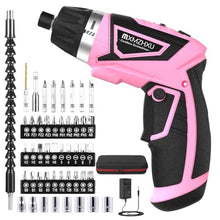 Load image into Gallery viewer, 8V Cordless Screwdriver,6+1 Torque Max 10Nm Electric Power Screwdriver with 47 Accessories,180Pivoting Handle, 2000mAh Rechargeable Screw Gun&amp;Bit Set with LED Light, Flexible Shaft,for Home,Office, Pink_1

