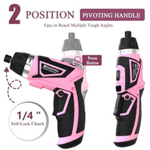 Load image into Gallery viewer, 8V Cordless Screwdriver,6+1 Torque Max 10Nm Electric Power Screwdriver with 47 Accessories,180Pivoting Handle, 2000mAh Rechargeable Screw Gun&amp;Bit Set with LED Light, Flexible Shaft,for Home,Office, Pink_5745
