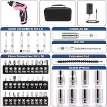 Load image into Gallery viewer, 8V Cordless Screwdriver,6+1 Torque Max 10Nm Electric Power Screwdriver with 47 Accessories,180Pivoting Handle, 2000mAh Rechargeable Screw Gun&amp;Bit Set with LED Light, Flexible Shaft,for Home,Office, Pink_5746
