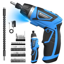 Load image into Gallery viewer, 8V Cordless Screwdriver,Upgraded 10+1 Precision Torque Max 10Nm Electric Screwdriver,2000mAh Rechargeable Screw Gun with 50-Piece Kit,180 Pivoting Handle,LED Light,Gift for DIY &amp; Home, Blue_1
