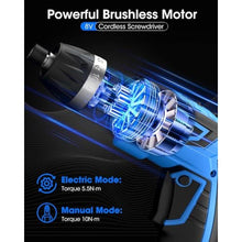 Load image into Gallery viewer, 8V Cordless Screwdriver,Upgraded 10+1 Precision Torque Max 10Nm Electric Screwdriver,2000mAh Rechargeable Screw Gun with 50-Piece Kit,180 Pivoting Handle,LED Light,Gift for DIY &amp; Home, Blue_5260
