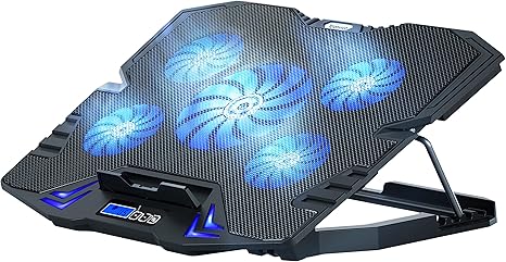 TopMate C5 12-15.6 inch Gaming Laptop Cooler Cooling Pad | 5 Quiet Fans and LCD Screen | 2500RPM Strong Wind Designed for Gamers and Office