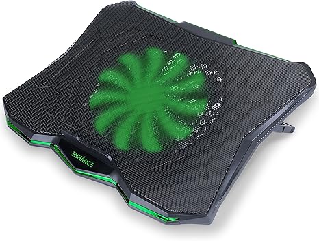 ENHANCE Cryogen 5 Gaming Laptop Cooling Pad Stand - Laptop Cooler with 7 Adjustable Height Settings & Dual USB Ports for 17 inch Laptops - 1 Ultra Quiet High Performance LED Laptop Fan 800 RPM - Green