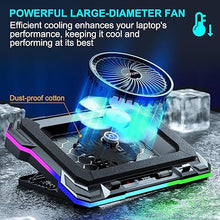 Load image into Gallery viewer, Laptop Cooling Pad Powerful Turbo Fan RGB Gaming Notebook Cooler, Moojay Laptop Fan Cooling Stand with 8 Adjustable Heights and Phone Holder, for 14-19 Inch Laptops - Ice Blue LED Light
