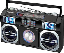 Load image into Gallery viewer, Studebaker SB2149B Master Blaster Bluetooth Boombox with 3 Way Power, AM/FM Radio, USB Port, CD Player with MP3 Playback, LED EQ and 10 Watts RMS Speaker in Black
