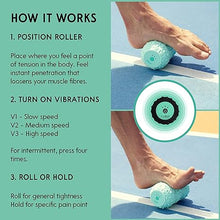 Load image into Gallery viewer, 𝗩𝗶𝗯𝗶𝘁 - Vibrating Massager for Plantar Fasciitis, Pain Relief and Sciatica, Foot and Body Portable Massage Roller, Deep Tissue Pain Relief from Feet to Neck, Electric, 3 Vibration Levels (Blue)
