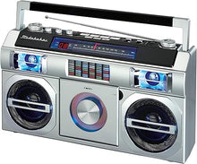 Load image into Gallery viewer, Studebaker SB2145S 80&#39;s Retro Street Bluetooth Boombox with FM Radio, CD Player, LED EQ, 10 Watts RMS Power and AC/DC in Silver
