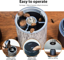 Load image into Gallery viewer, CERA+ Burr Portable Coffee Bean Grinder Electric Professional Small Convenient Espresso Coffee Grinder Suitable for Travel, Camping Gold with Bag
