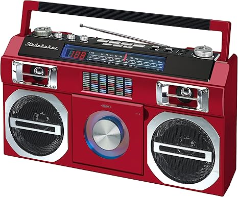 Studebaker SB2149R Master Blaster Bluetooth Boombox with AM/FM Radio, USB Port, CD Player with MP3 Playback, LED EQ and 10 Watts RMS Speaker in Red