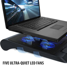 Load image into Gallery viewer, ENHANCE Gaming Laptop Cooling Pad Stand with LED Cooler Fans , Adjustable Height , &amp; Dual USB Port for 17 inch Laptops - 5 Ultra Quiet High Performance Fans 2630 RPM &amp; Built-In Bumpers - Blue
