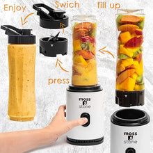 Load image into Gallery viewer, Moss &amp; Stone Personal Blender Single Serve Shake &amp; Smoothies Maker with Portable Travel Sport Bottle - Mini Juicer, White &amp; Black Single Serve Blender for Smoothies and Shakes - Bottle 20 oz

