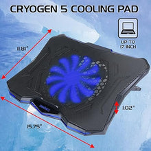 Load image into Gallery viewer, ENHANCE Cryogen 5 Gaming Laptop Cooling Pad Stand - Laptop Cooler with 7 Adjustable Height Settings &amp; Dual USB Ports for 17 inch Laptops - 1 Ultra Quiet High Performance LED Laptop Fan 800 RPM - Blue
