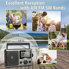 Load image into Gallery viewer, Portable AM FM Shortwave Radio,Battery Operated Radio by 4D Cell Batteries or AC Power Transistor Radio with LCD Display,Time Setting,3.5mm Earphone Jack,Big Speaker,High/Low Tone for Home,Gift
