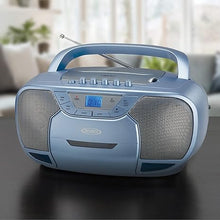 Load image into Gallery viewer, JENSEN CD-590-BL CD-590 1-Watt Portable Stereo CD and Cassette Player/Recorder with AM/FM Radio and Bluetooth (Blue)
