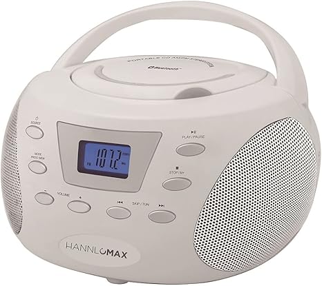 HANNLOMAX HX-332CD Portable CD Boombox, PLL FM Radio, Bluetooth, LCD Display, Aux-in, AC/DC Dual Power Source (White)