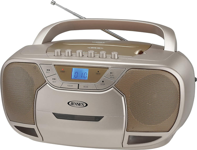 JENSEN CD-590-C CD-590 1-Watt Portable Stereo CD and Cassette Player/Recorder with AM/FM Radio and Bluetooth (Champagne)