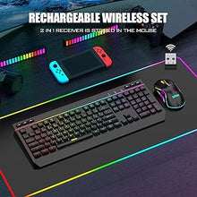 Load image into Gallery viewer, RedThunder K20 Wireless Keyboard and Mouse Combo, Full Size Anti-Ghosting Keyboard with Multimedia Keys + 7D 4800DPI Optical Mice, Rechargeable RGB Gaming/Office Set for PC Laptop Mac Xbox (Black)
