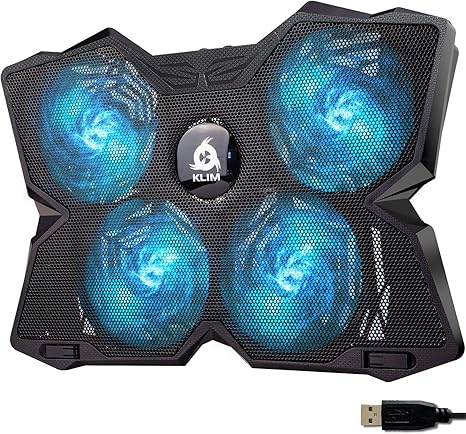 KLIM Wind Laptop Cooling Pad - More Than 500 000 Units Sold - New Version 2024 - The Most Powerful Rapid Action Cooling Fan - Laptop Stand with 4 Cooling Fans at 1200 RPM - USB Fan - PS5 PS4 - Cyan