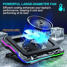 Load image into Gallery viewer, Laptop Cooling Pad Powerful Turbo Fan RGB Gaming Notebook Cooler, Moojay Laptop Fan Cooling Stand with 8 Adjustable Heights and Phone Holder, for 14-19 Inch Laptops - Blue LED Light
