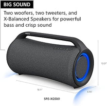 Load image into Gallery viewer, Sony SRS-XG500 X-Series Wireless Portable Bluetooth Boombox Party-Speaker with Big Powerful Sound, IP66 Water-resistant and Dustproof, 30 Hour-Battery, LED Ring Lighting for Home and Outdoor
