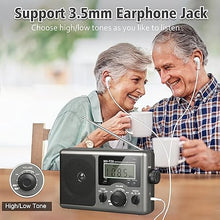 Load image into Gallery viewer, Portable AM FM Shortwave Radio,Battery Operated Radio by 4D Cell Batteries or AC Power Transistor Radio with LCD Display,Time Setting,3.5mm Earphone Jack,Big Speaker,High/Low Tone for Home,Gift
