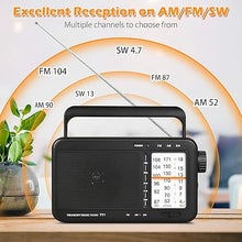 Load image into Gallery viewer, Portable AM FM SW Radio Battery Operated Radio by 3 D Cell Batteries Or AC Power, Transistor Radio with Excellent Reception, Great Sound, Clear Display Panel, Earphone Jack, Large Knob
