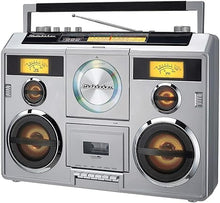 Load image into Gallery viewer, Studebaker Sound Station Portable Stereo Boombox with Bluetooth/CD/AM-FM Radio/Cassette Recorder (Silver)
