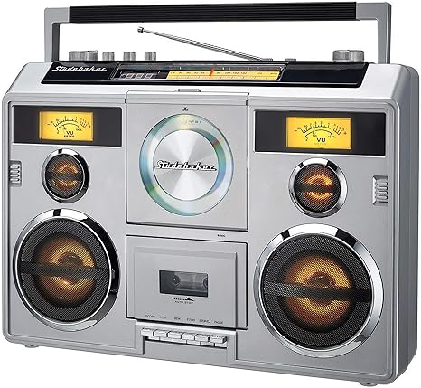 Studebaker Sound Station Portable Stereo Boombox with Bluetooth/CD/AM-FM Radio/Cassette Recorder (Silver)