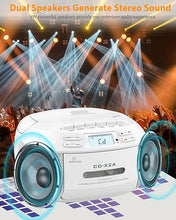 Load image into Gallery viewer, Greadio CD Player Boombox Cassette Player Combo with Bluetooth,AM/FM Radio,Stereo Sound with Remote Control,AUX/USB Drive,Tape Recording,AC/DC Powered,Headphone Jack,LCD Display for Home,Kids,Gift
