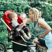 Load image into Gallery viewer, AMACOOL Battery Operated Stroller Fan Flexible Tripod Clip On Fan with 3 Speeds and Rotatable Handheld Personal Fan for Car Seat Crib Bike Treadmill (Pink)
