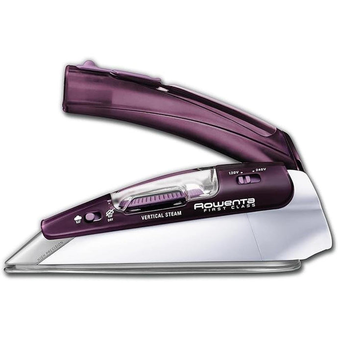 Rowenta Travel Iron, Pro Compact Stainless Steel Soleplate Hand Held Steamer Iron for Clothes, 200 Microsteam Holes, 1000 Watts Ironing, Fabric Steamer, Dual Voltage, Mini Iron, Purple, DA1560