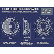 Load image into Gallery viewer, Micca M-8C 2-Way in-Ceiling Round Speaker, 9.4&quot; Cutout Diameter, Whole House Audio, Home Theater, Indoor or Covered Outdoor, 8&quot; Woofer, 1&quot; Tweeter, White, Paintable, Each
