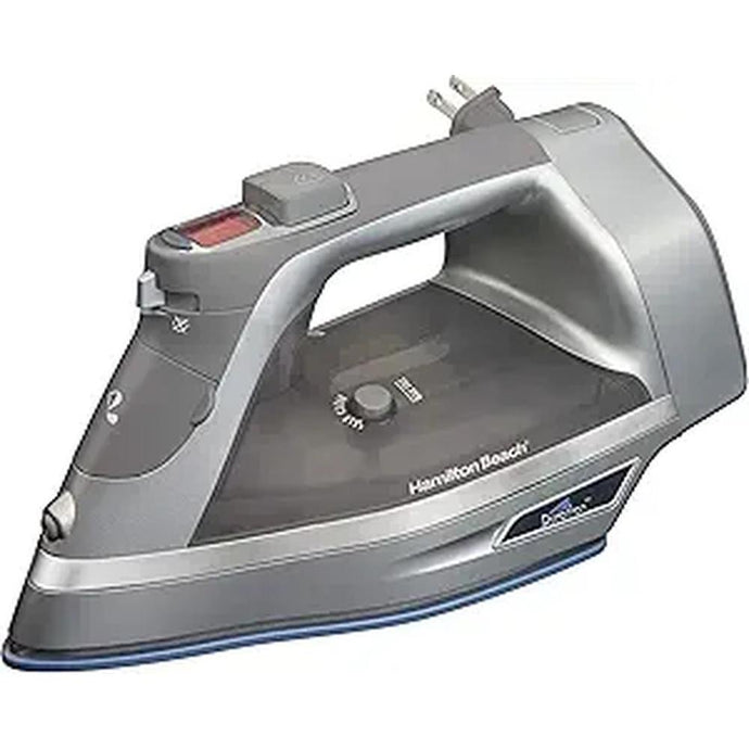 Hamilton Beach Steam Iron & Vertical Steamer for Clothes with Scratch-Resistant Durathon Soleplate, Digital Temperature Control, 8’ Retractable Cord, 3-Way Auto Shutoff, Anti-Drip, 1700 Watts, Silver