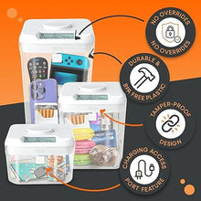 Load image into Gallery viewer, kSafe Time Locking Container, Break Bad Habits - Quit Smoking, Snacking, Drinking &amp; Gaming Addiction, Phone Jail, Medication Lock Box, Family Time (XL, White Lid + 12.3” Clear Base)
