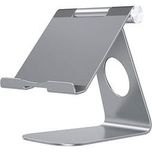 Load image into Gallery viewer, OMOTON Tablet Stand Holder Angle Adjustable, T1 Desktop Aluminum Tablet Dock Cradle Compatible with iPad Air/Mini, iPad 10.2, iPad Pro 11/12.9, Samsung Tab and More UP to 12.9'', Grey
