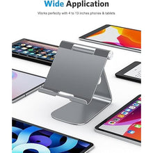 Load image into Gallery viewer, OMOTON Tablet Stand Holder Angle Adjustable, T1 Desktop Aluminum Tablet Dock Cradle Compatible with iPad Air/Mini, iPad 10.2, iPad Pro 11/12.9, Samsung Tab and More UP to 12.9'', Grey
