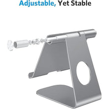 Load image into Gallery viewer, OMOTON Tablet Stand Holder Angle Adjustable, T1 Desktop Aluminum Tablet Dock Cradle Compatible with iPad Air/Mini, iPad 10.2, iPad Pro 11/12.9, Samsung Tab and More UP to 12.9'', Grey
