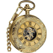 Load image into Gallery viewer, VIGOROSO Vintage Hand Wind Up Pocket Watches for Men, Mechanical Pocket Watch with Chain, Mens Skeleton Pocketwatch
