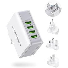 Load image into Gallery viewer, LENCENT Multiple USB Wall Charger, [22W/4.4A] 4 Port USB Travel Power Adapter, All in One Worldwide Cell Phone Charger With UK US EU European Australia, International Block Cube Plug for iPhone &amp; IPad
