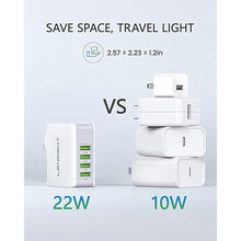 Load image into Gallery viewer, LENCENT Multiple USB Wall Charger, [22W/4.4A] 4 Port USB Travel Power Adapter, All in One Worldwide Cell Phone Charger With UK US EU European Australia, International Block Cube Plug for iPhone &amp; IPad
