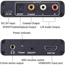 Load image into Gallery viewer, HDMI ARC Adapter, Tendak ARC Audio Extractor with Digital Optical TOSLINK SPDIF/Coaxial and Analog 3.5mm L/R Stereo Audio Converter for HDTV Soundbar Speaker Amplifier
