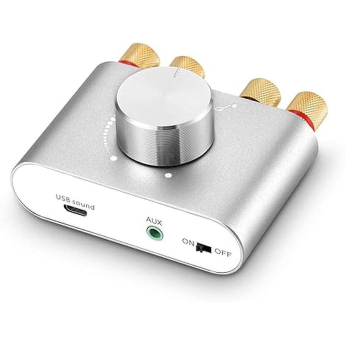 Nobsound Mini Bluetooth 5.0 Power Amplifier, Stereo Hi-Fi Digital Amp 2.0 Channel 50W×2 with AUX/USB/Bluetooth Input, Wireless Audio Receiver, PC Sound Card with Power Supply (Silver)
