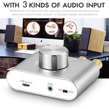 Load image into Gallery viewer, Nobsound Mini Bluetooth 5.0 Power Amplifier, Stereo Hi-Fi Digital Amp 2.0 Channel 50W×2 with AUX/USB/Bluetooth Input, Wireless Audio Receiver, PC Sound Card with Power Supply (Silver)
