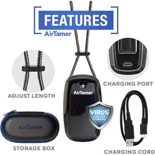 Load image into Gallery viewer, AirTamer A315 Advanced Rechargeable and Portable Air Negative Ion Generator | Proven Performance, Black with Black Leather Travel Case
