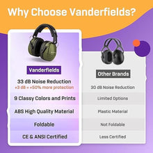 Load image into Gallery viewer, Vanderfields Hearing Protection Ear Muffs for Noise Reduction, 33dB Certified, Noise Cancelling Safety Ear Protection for Shooting, Adult Headphones for Lawn Mowing, DIY, Construction, Woodworking
