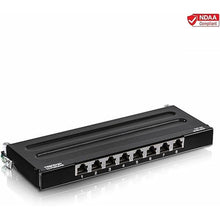 Load image into Gallery viewer, TRENDnet 8-Port Cat6A Shielded Patch Panel, Wall Mount Ready, 10G Ready, Cat5e,Cat6,Cat6A Compatible, Metal Housing, Color-Coded Labeling for T568A &amp; T568B Wiring, Cable Management, Black, TC-P08C6AS
