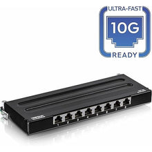 Load image into Gallery viewer, TRENDnet 8-Port Cat6A Shielded Patch Panel, Wall Mount Ready, 10G Ready, Cat5e,Cat6,Cat6A Compatible, Metal Housing, Color-Coded Labeling for T568A &amp; T568B Wiring, Cable Management, Black, TC-P08C6AS
